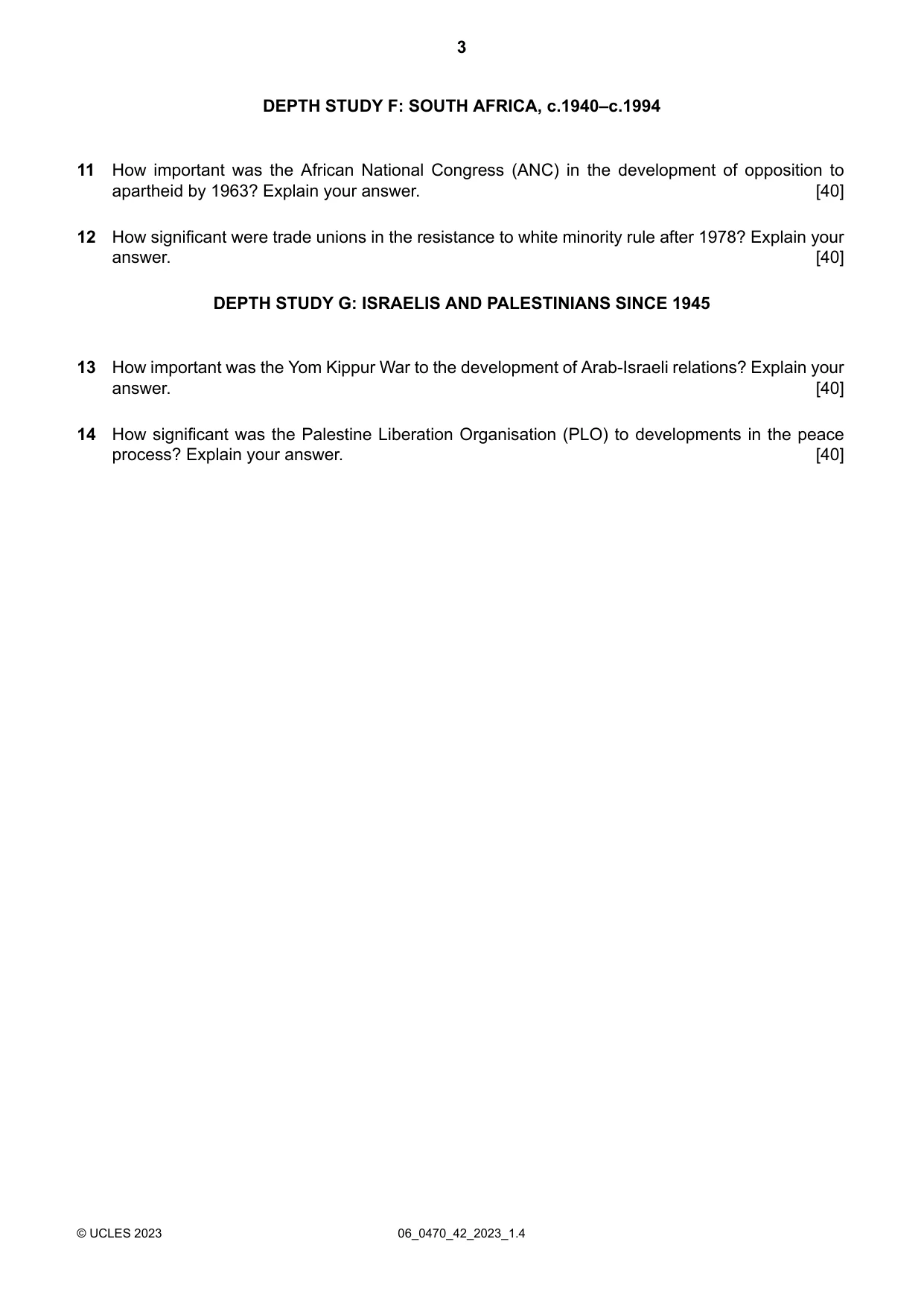 Cambridge IGCSE History 0470 2023 May/June Paper 4 · Variant 2 question paper, page 3 of 4