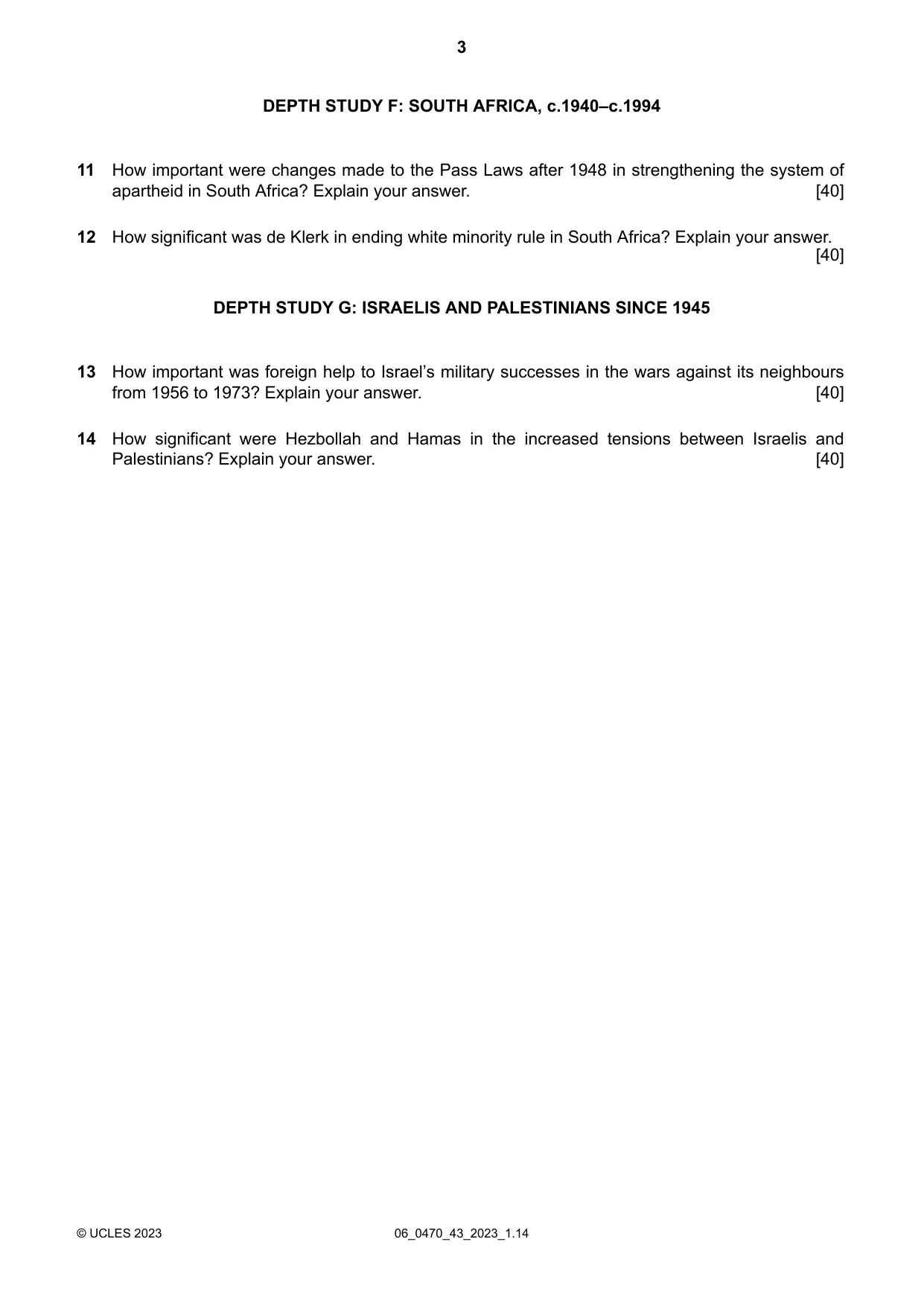 Cambridge IGCSE History 0470 2023 May/June Paper 4 · Variant 3 question paper, page 3 of 4