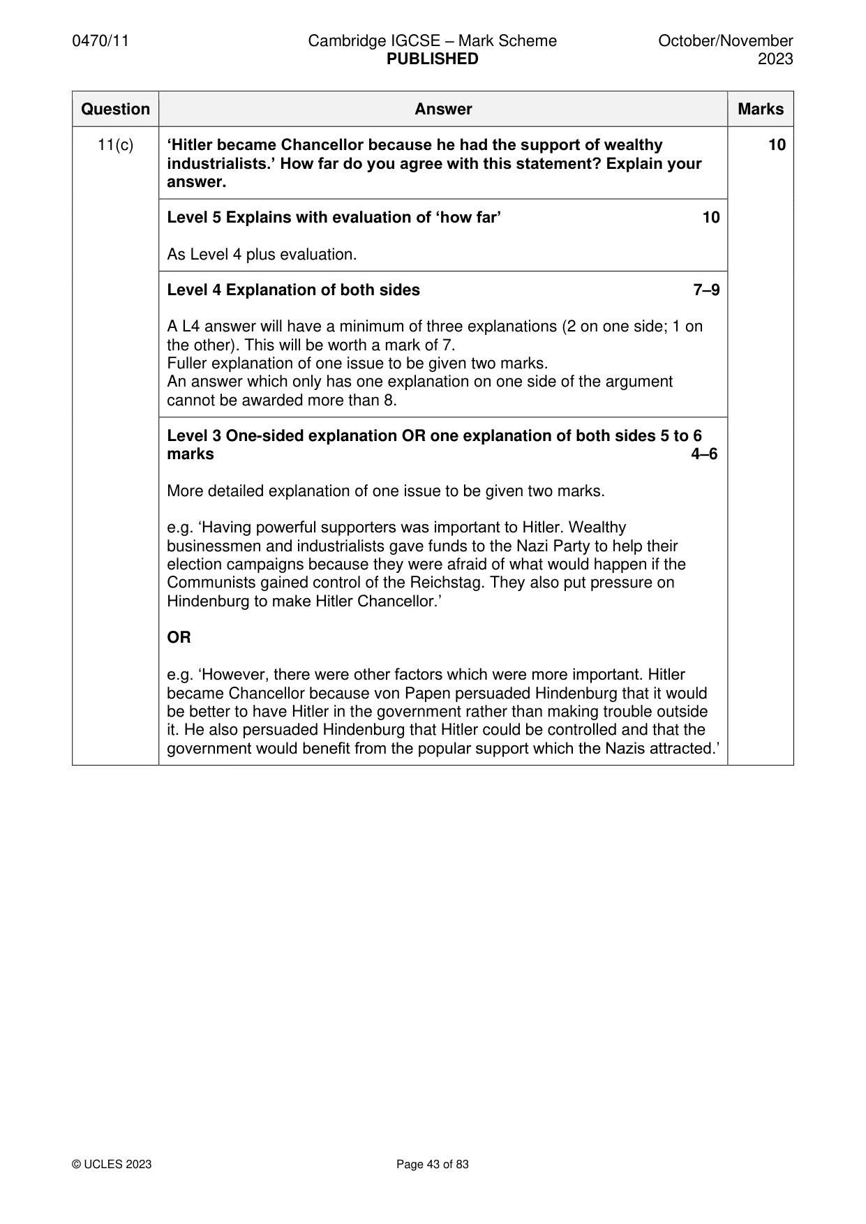 Mark scheme, page 43 of 83