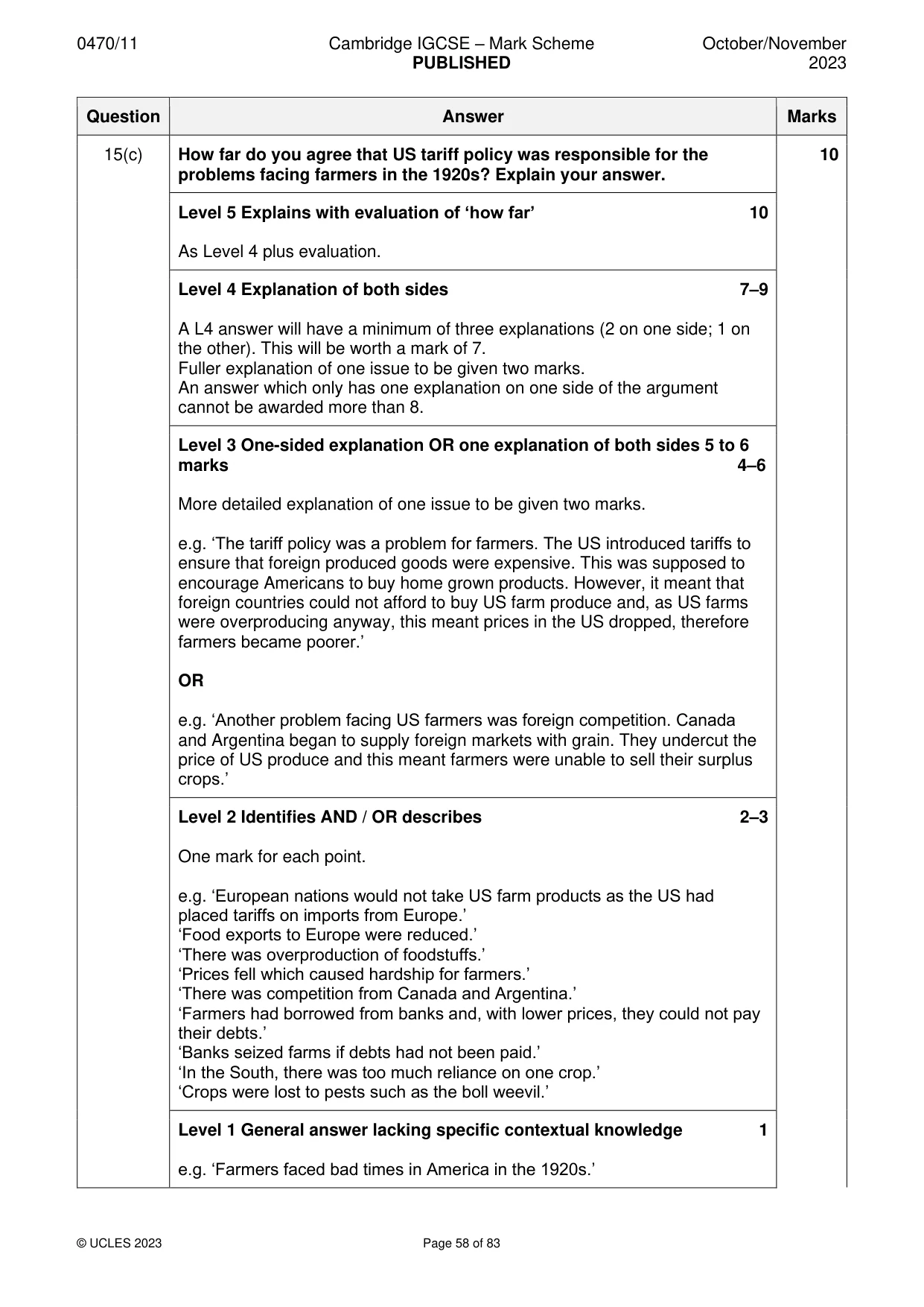 Mark scheme, page 58 of 83
