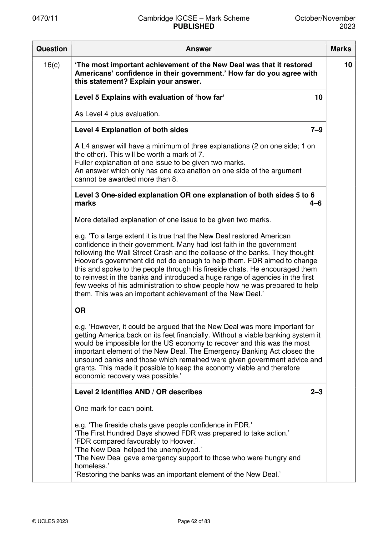 Mark scheme, page 62 of 83