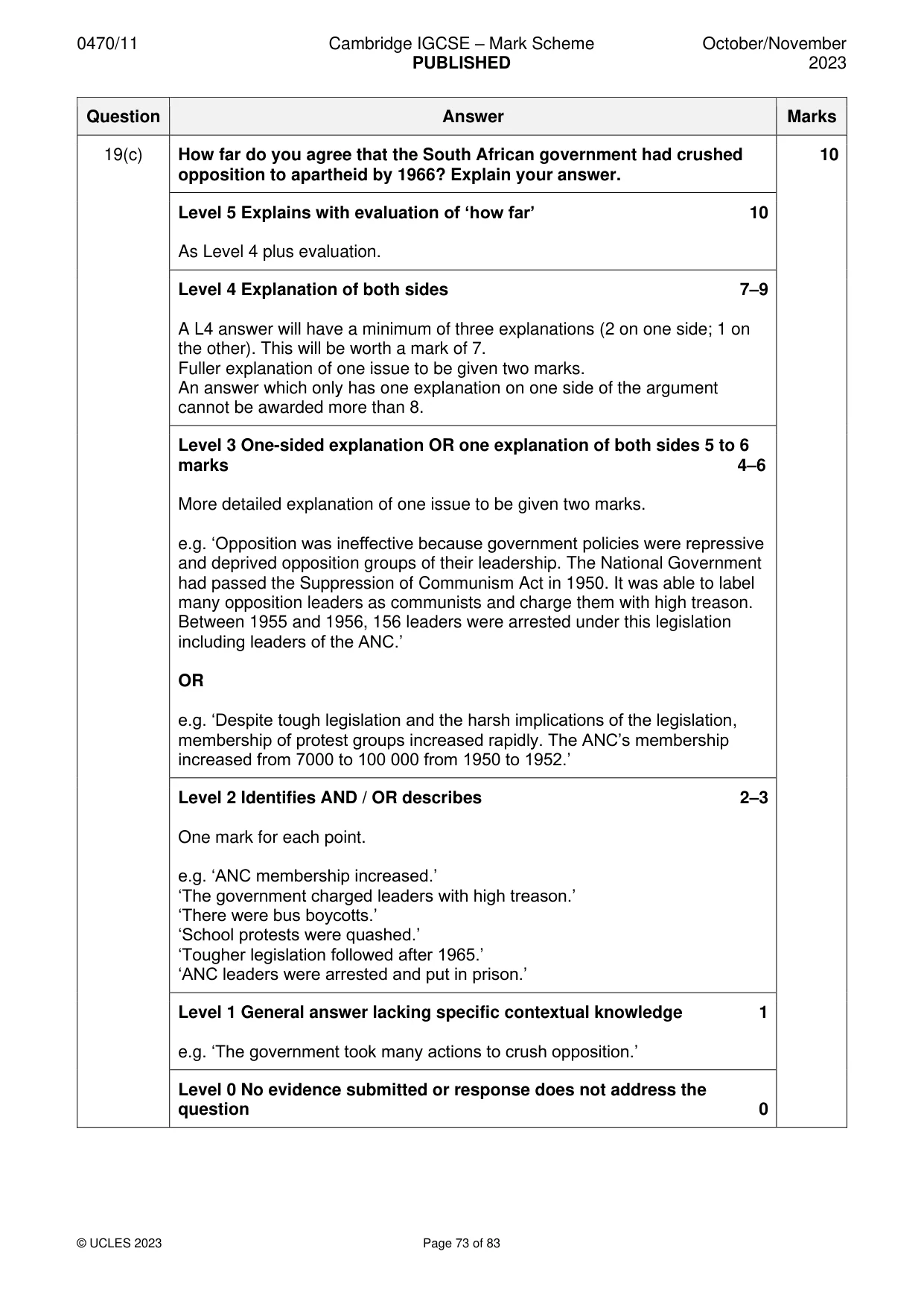 Mark scheme, page 73 of 83