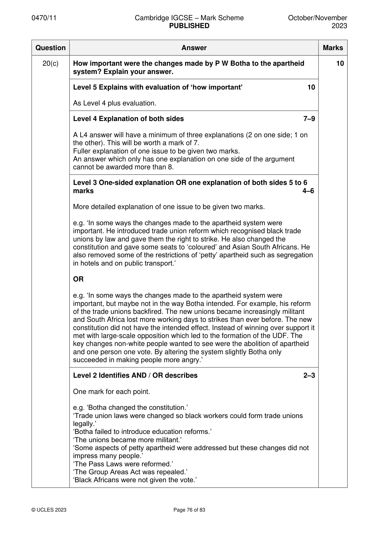 Mark scheme, page 76 of 83