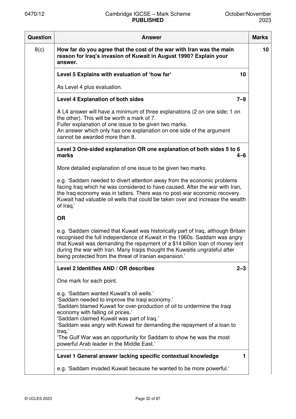 Mark scheme, page 32 of 87