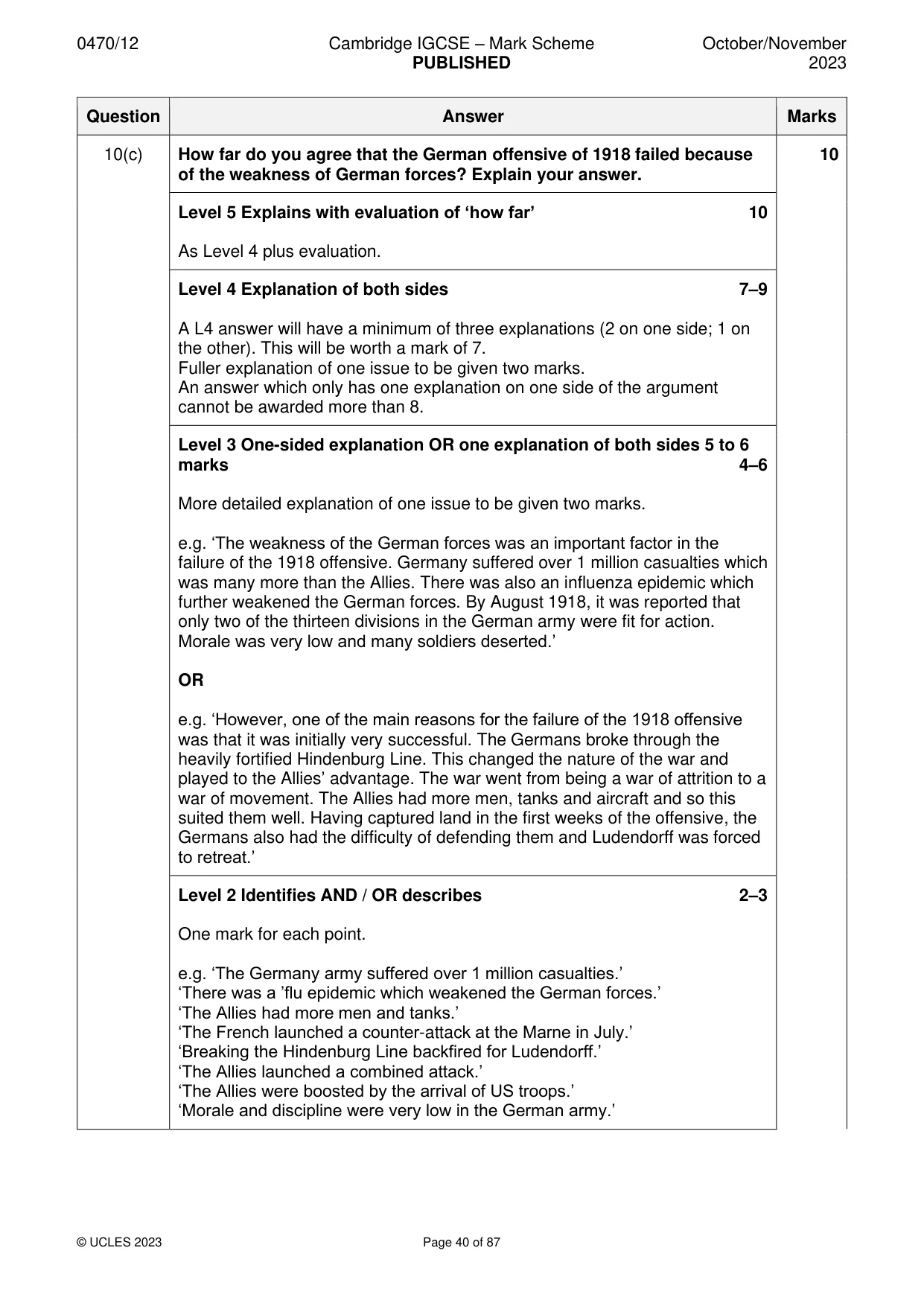 Mark scheme, page 40 of 87