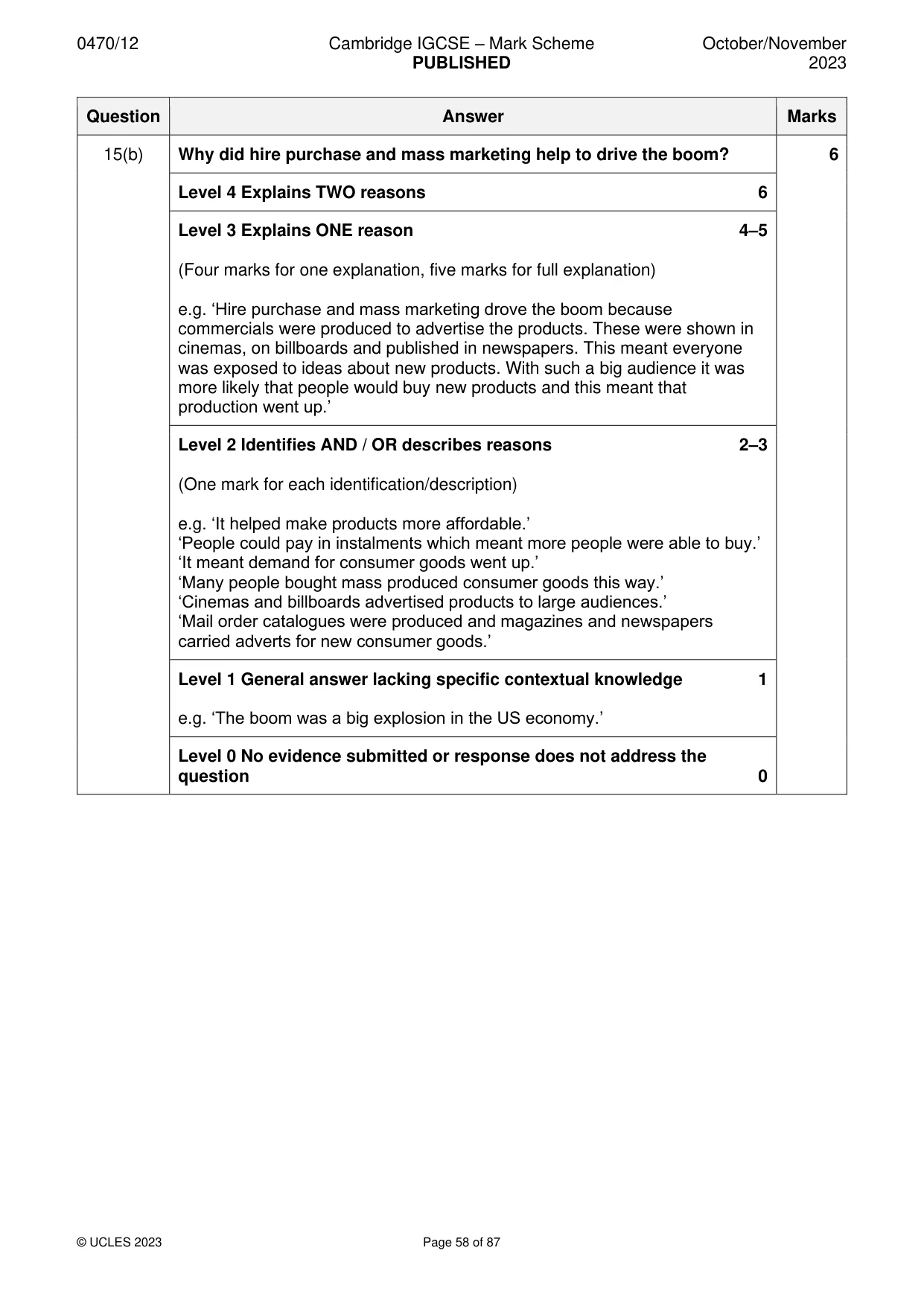 Mark scheme, page 58 of 87
