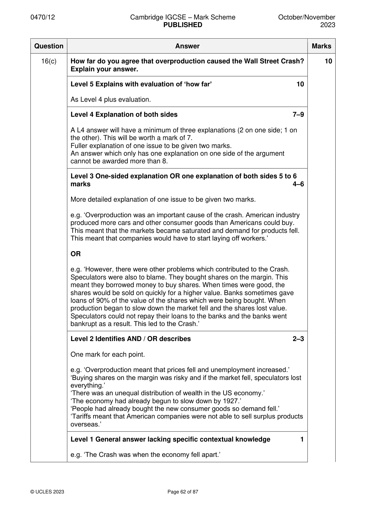 Mark scheme, page 62 of 87