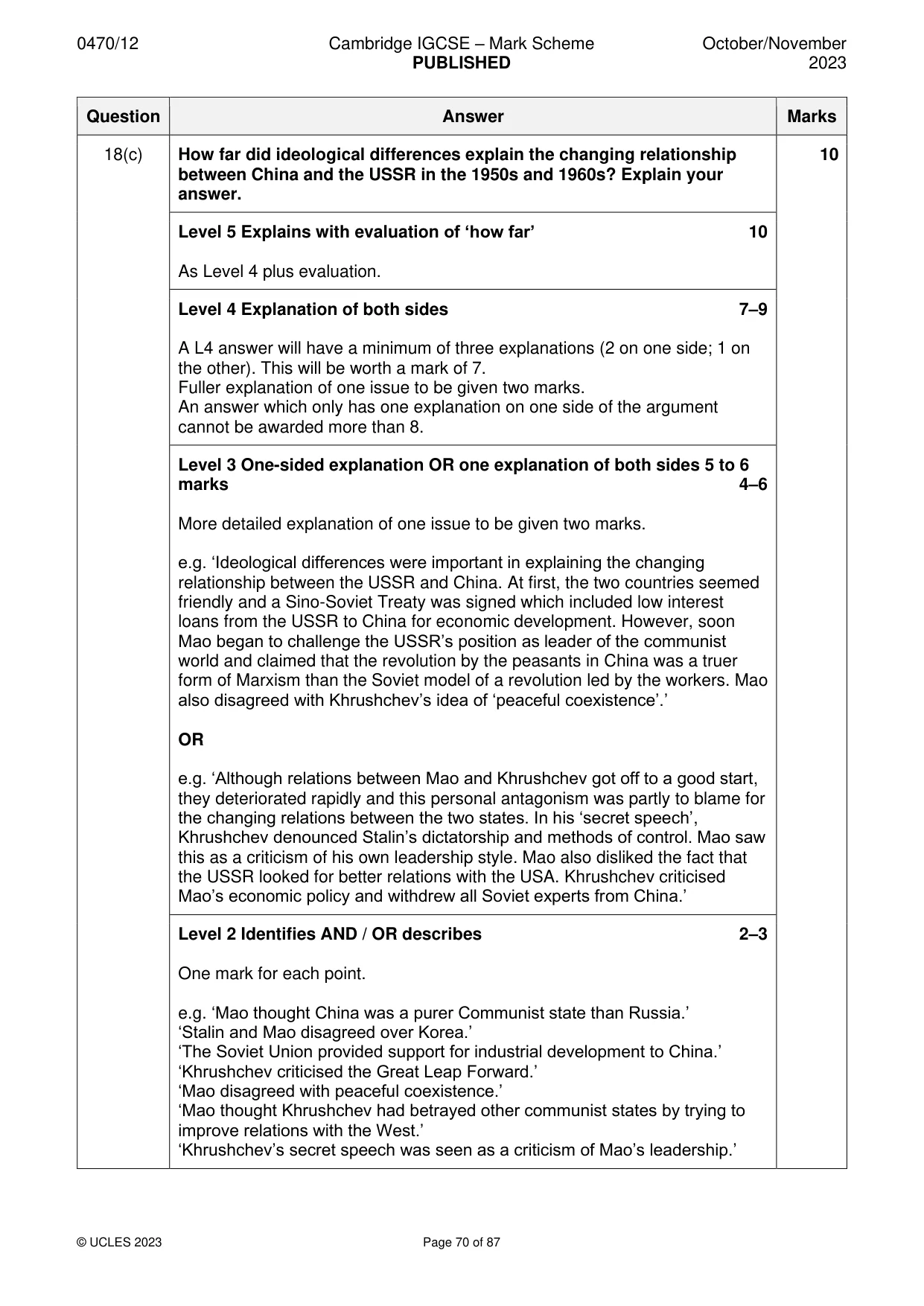 Mark scheme, page 70 of 87