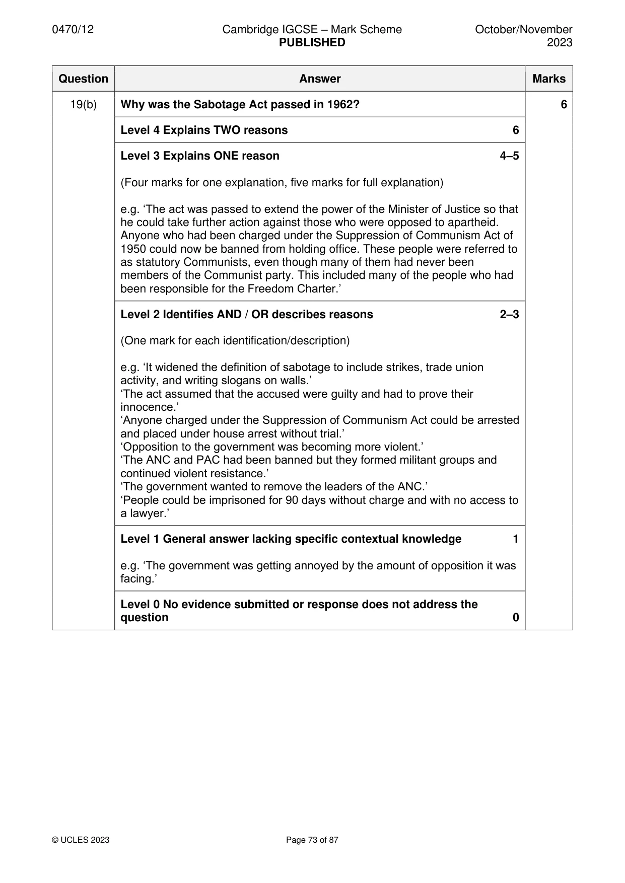 Mark scheme, page 73 of 87