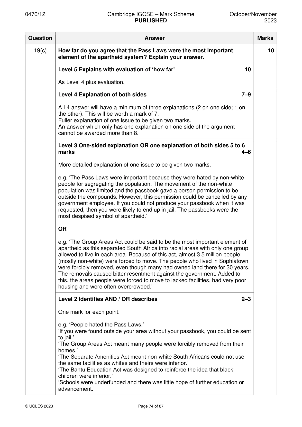 Mark scheme, page 74 of 87