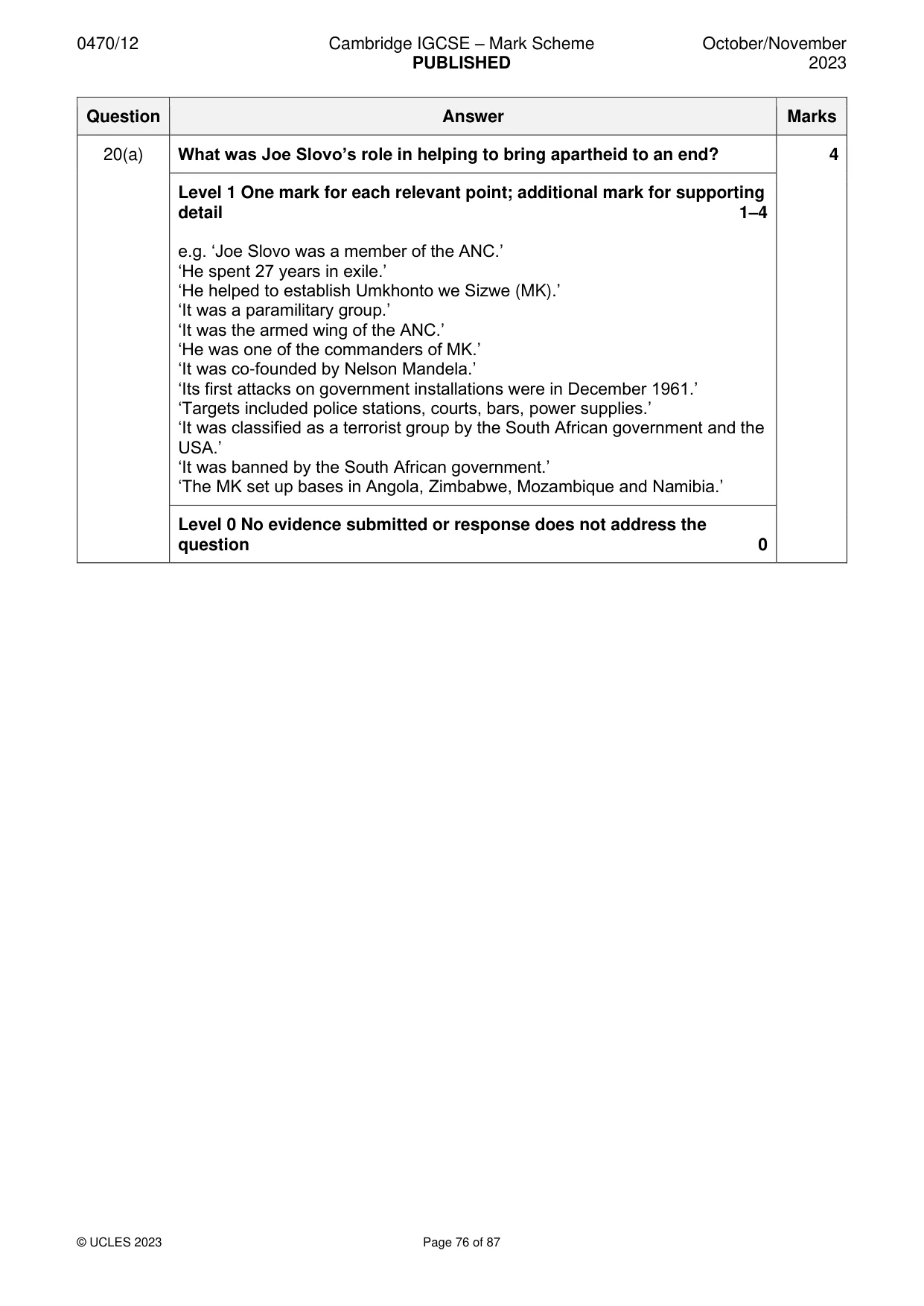 Mark scheme, page 76 of 87