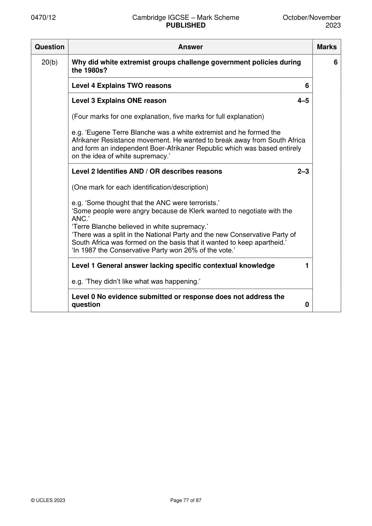Mark scheme, page 77 of 87