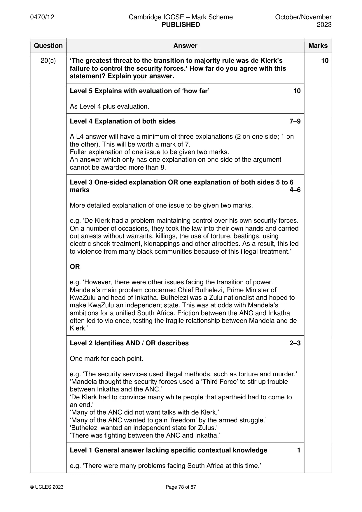 Mark scheme, page 78 of 87