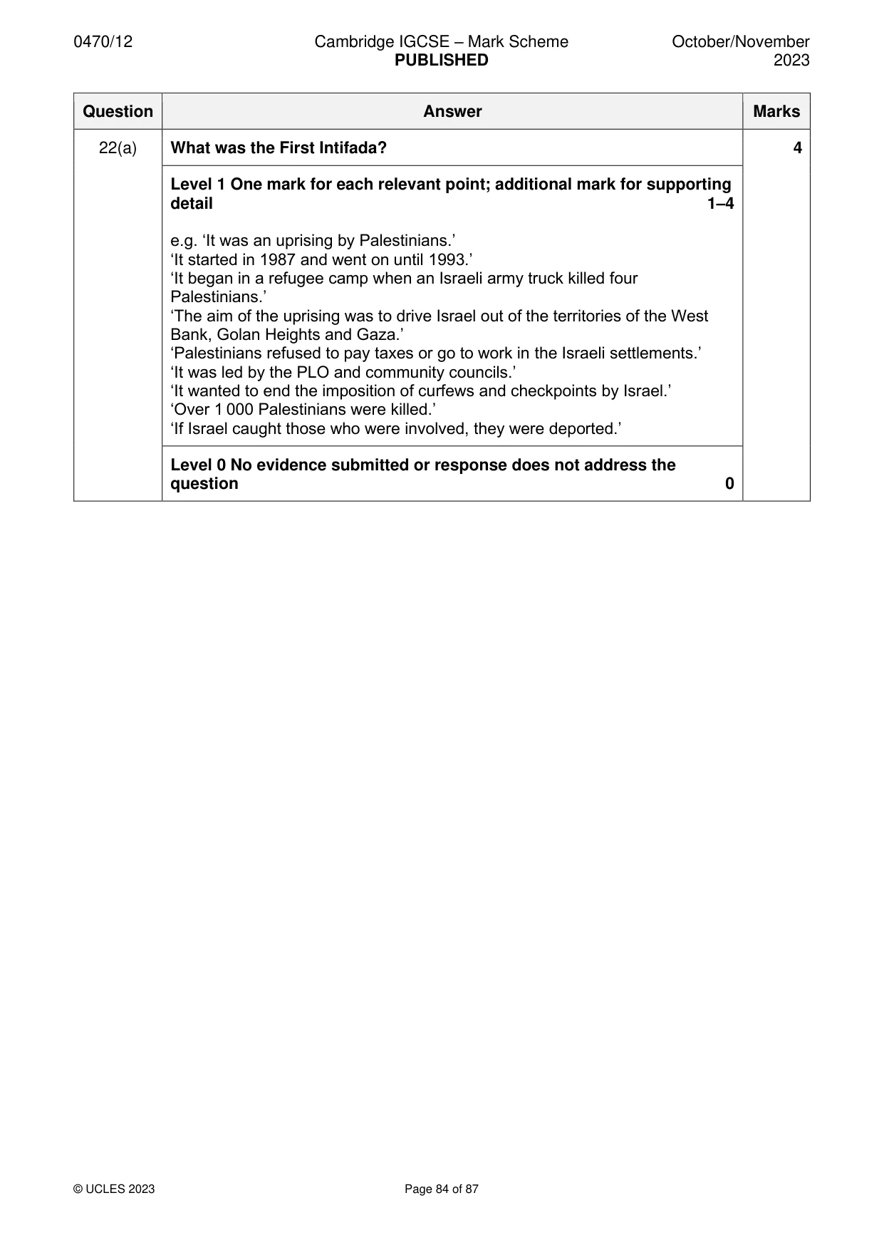 Mark scheme, page 84 of 87