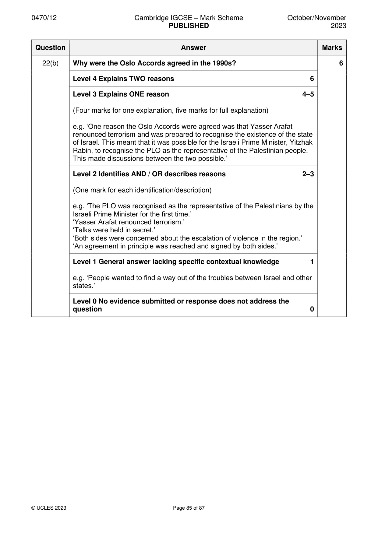 Mark scheme, page 85 of 87
