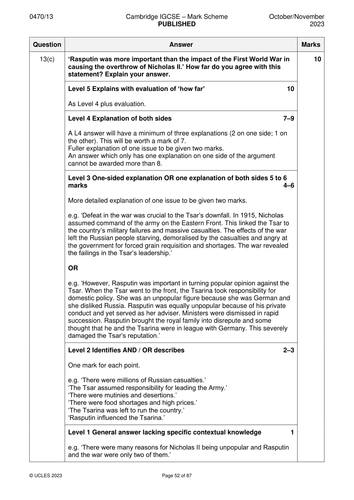 Mark scheme, page 52 of 87