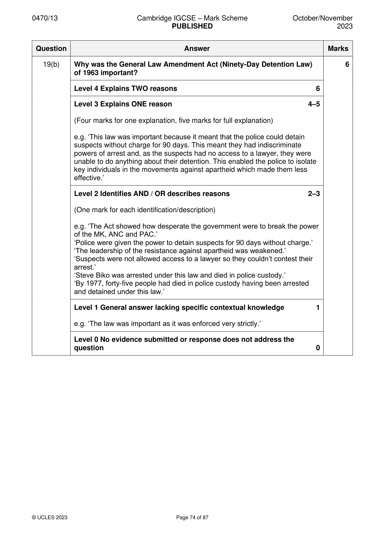 Mark scheme, page 74 of 87