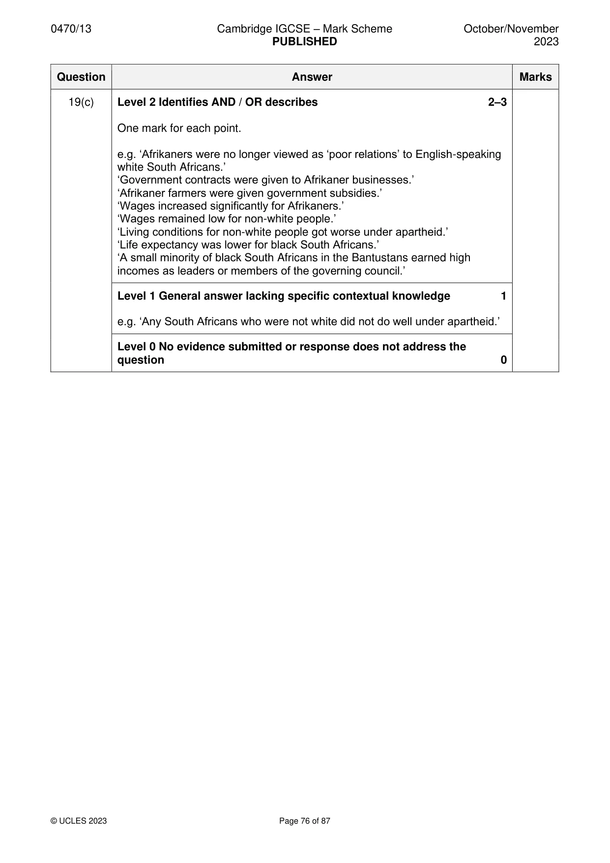 Mark scheme, page 76 of 87