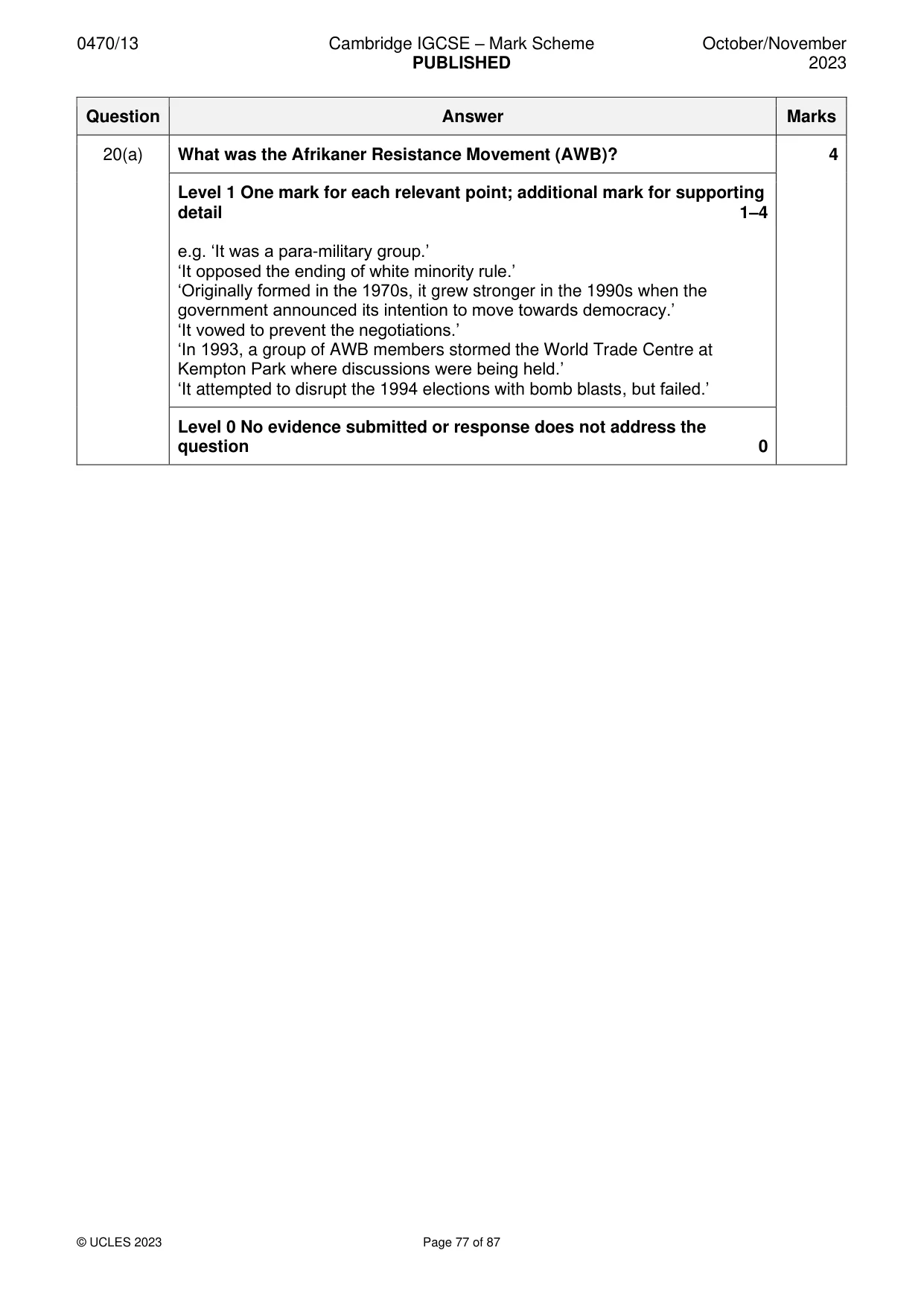 Mark scheme, page 77 of 87