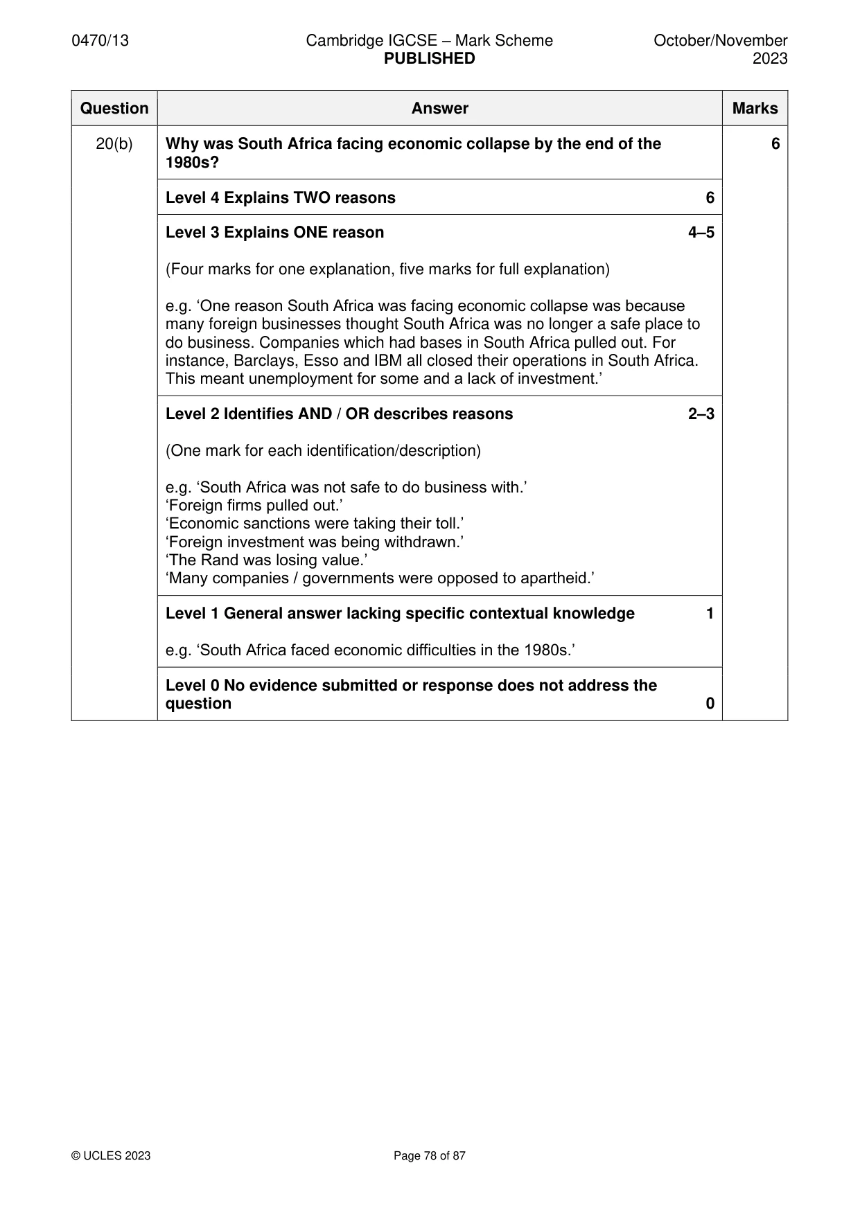 Mark scheme, page 78 of 87