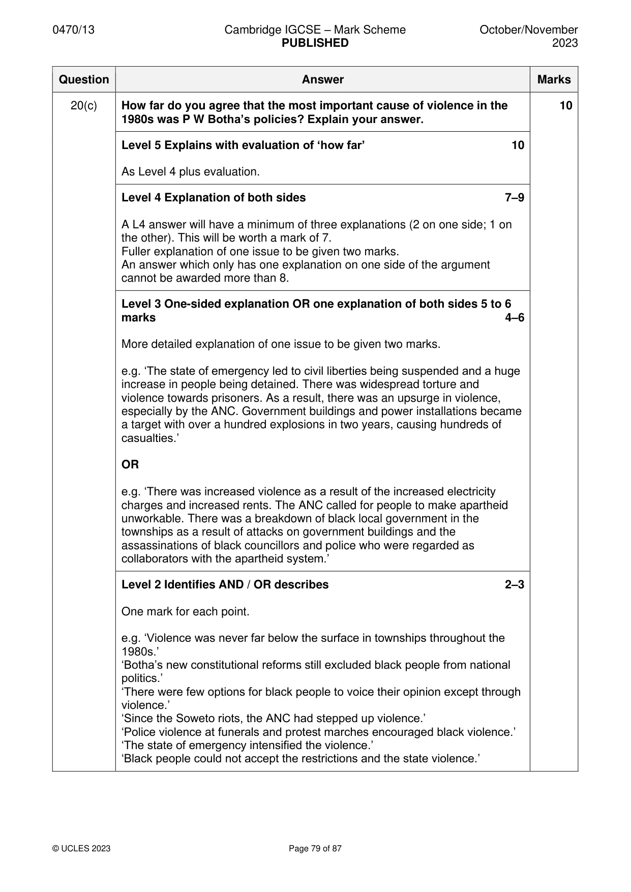 Mark scheme, page 79 of 87