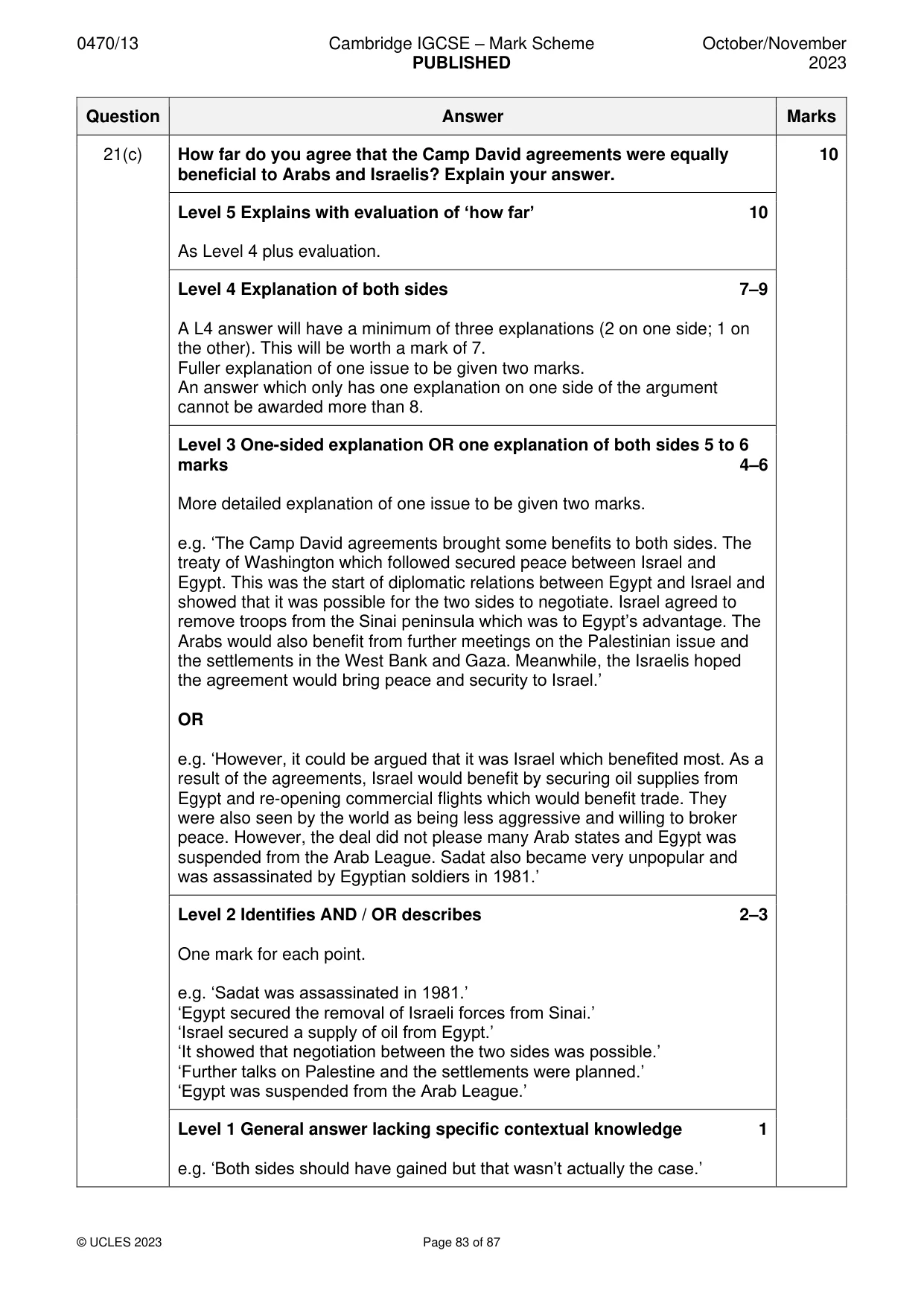 Mark scheme, page 83 of 87