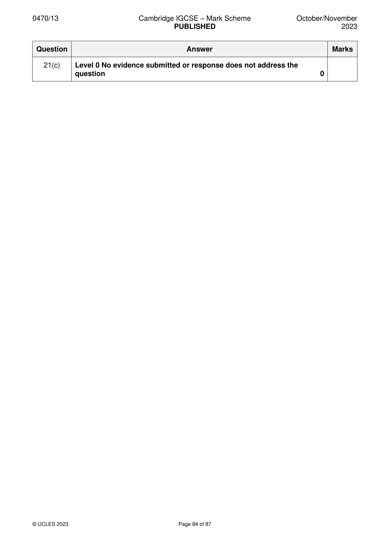 Mark scheme, page 84 of 87