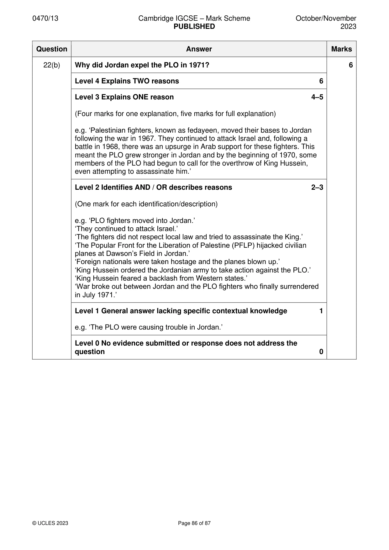 Mark scheme, page 86 of 87