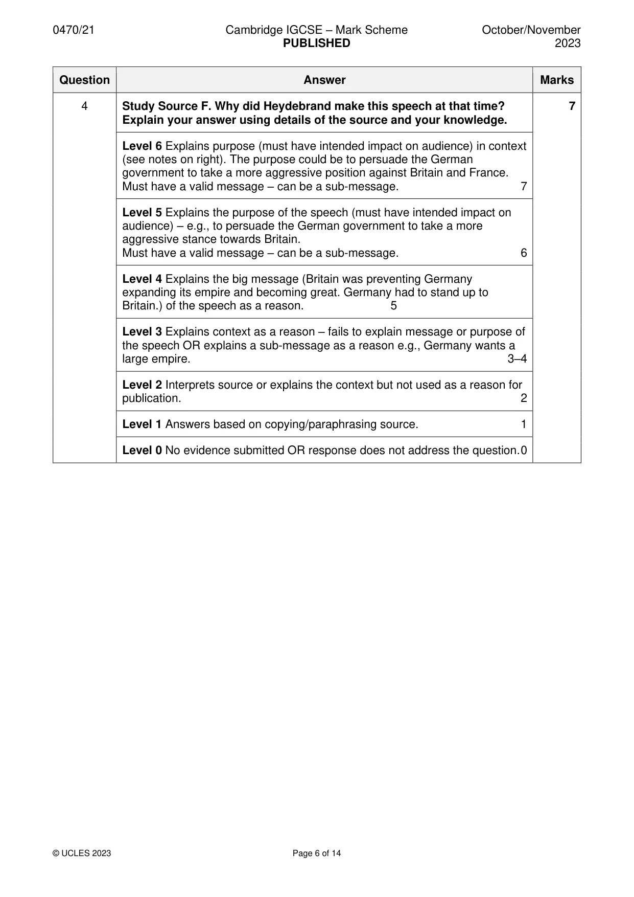 Mark scheme, page 6 of 14