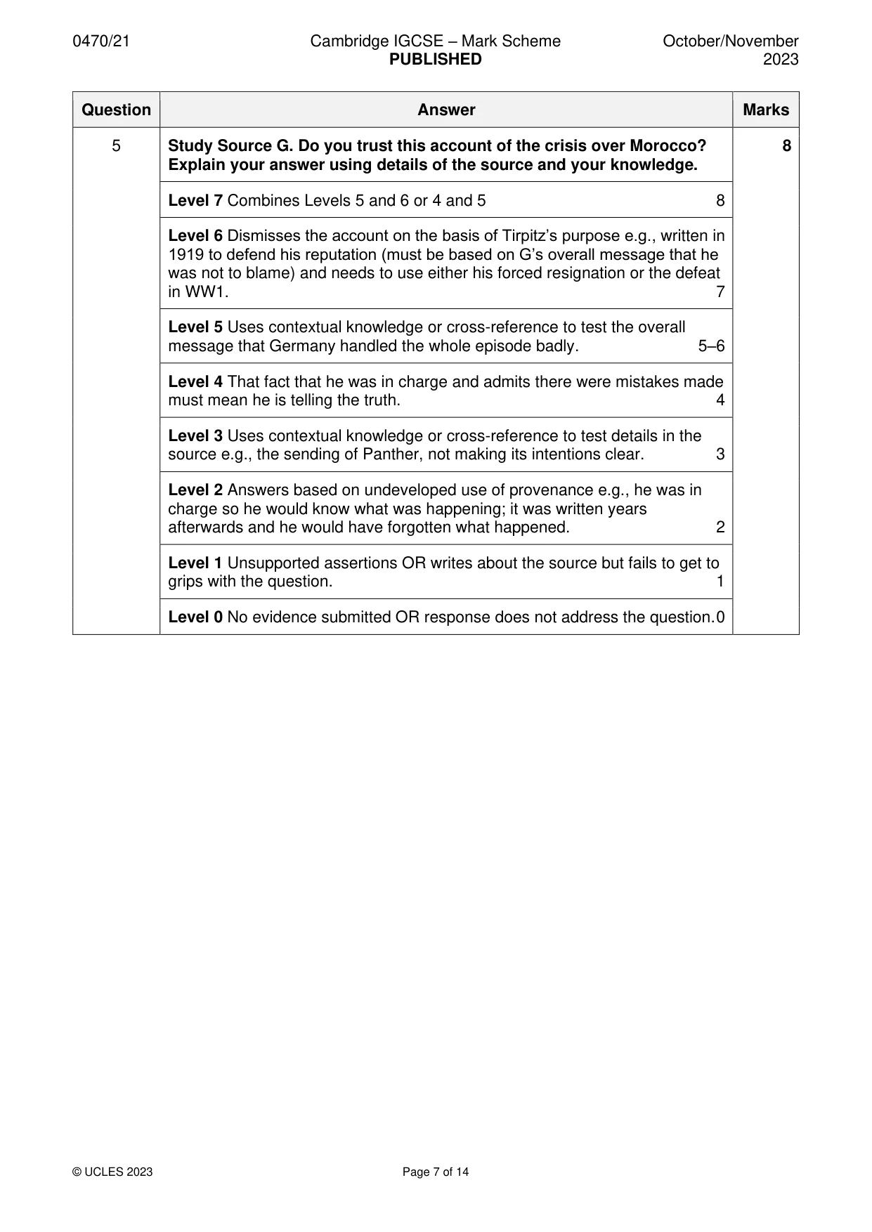 Mark scheme, page 7 of 14