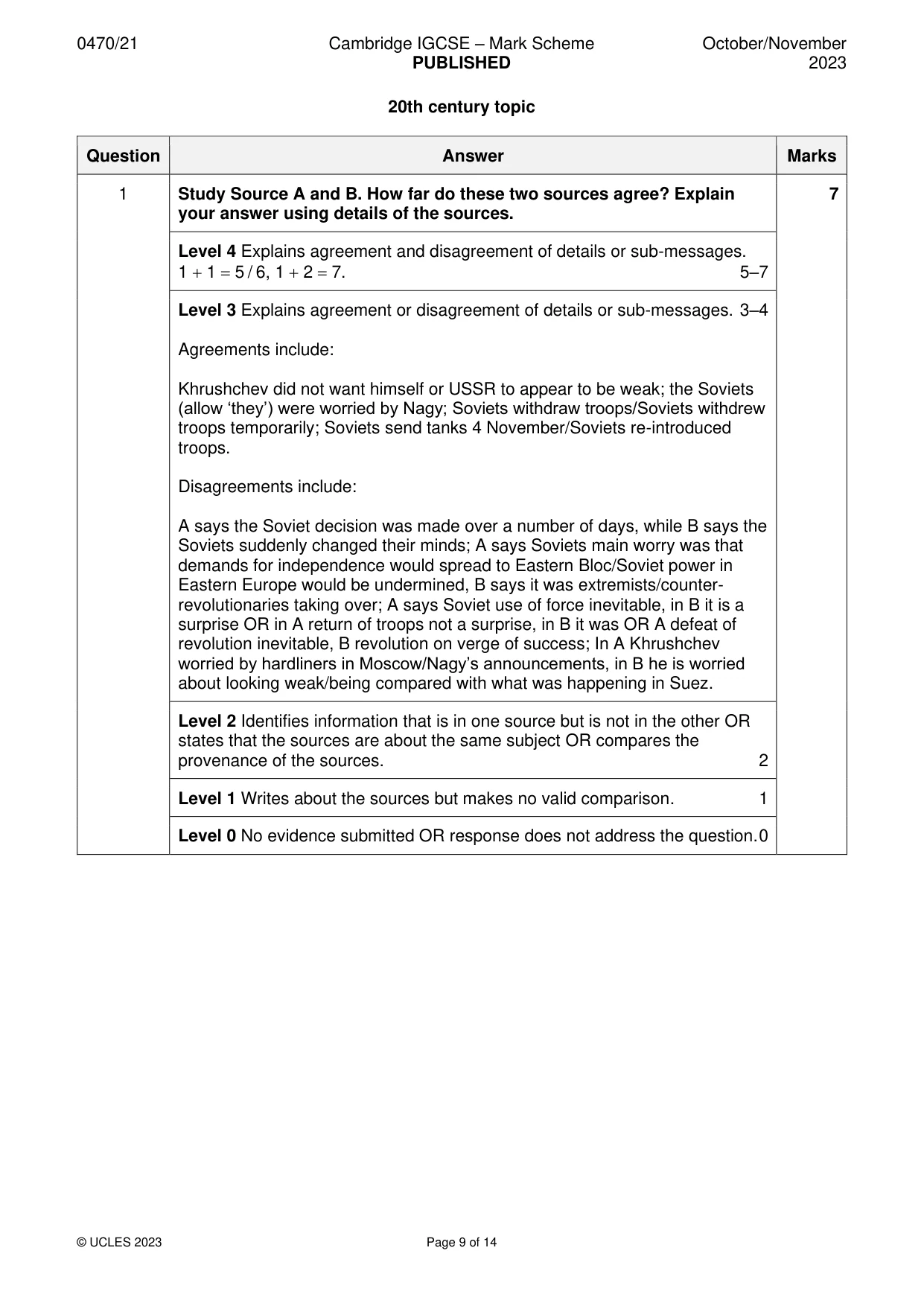 Mark scheme, page 9 of 14