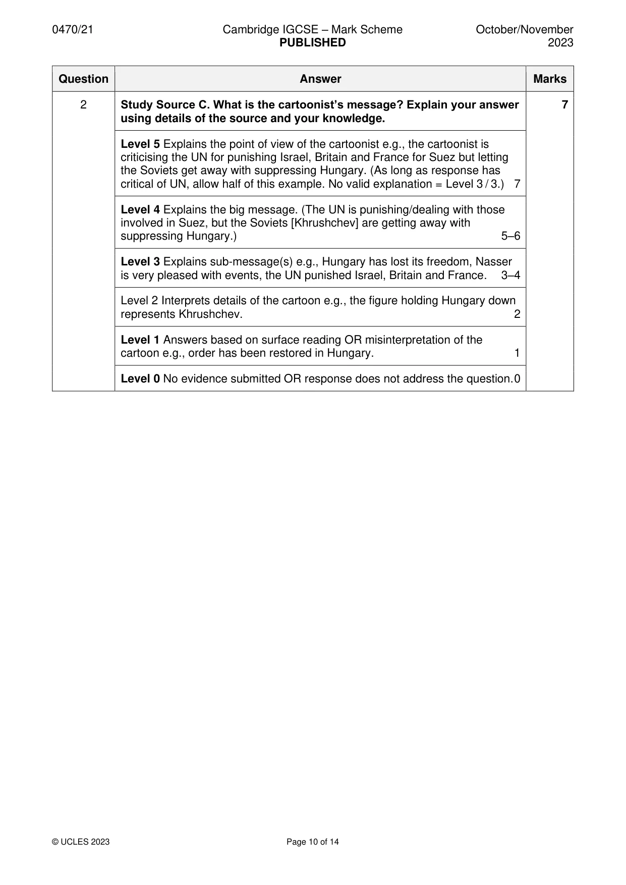 Mark scheme, page 10 of 14