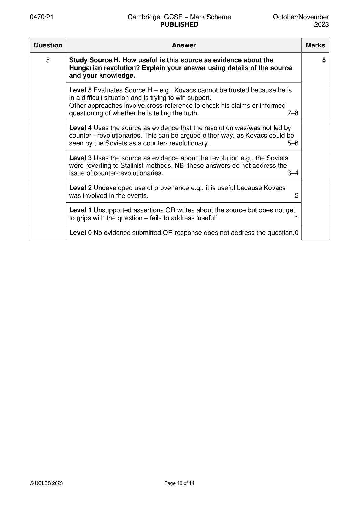 Mark scheme, page 13 of 14