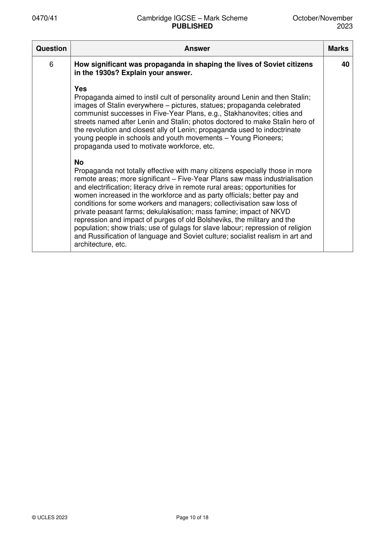 Mark scheme, page 10 of 18