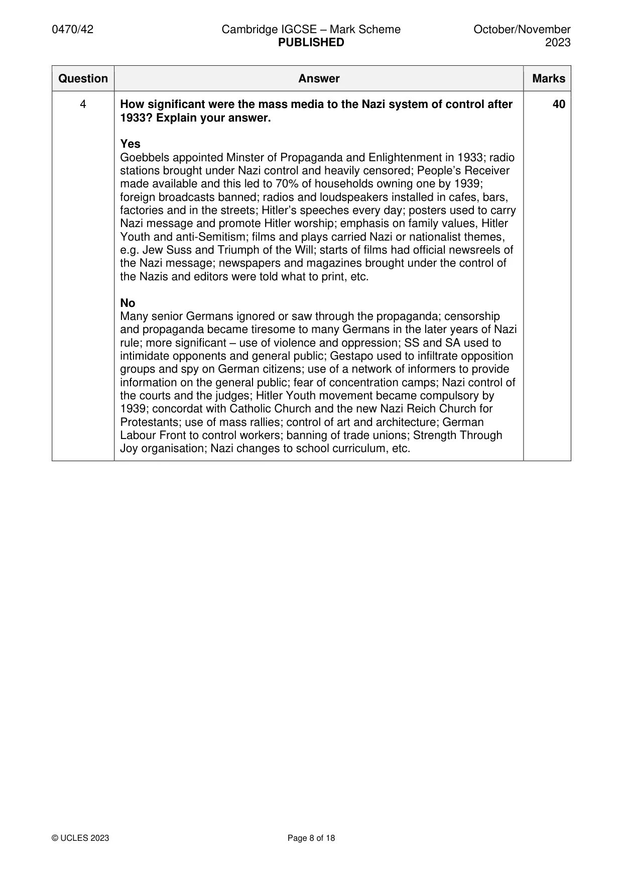 Mark scheme, page 8 of 18