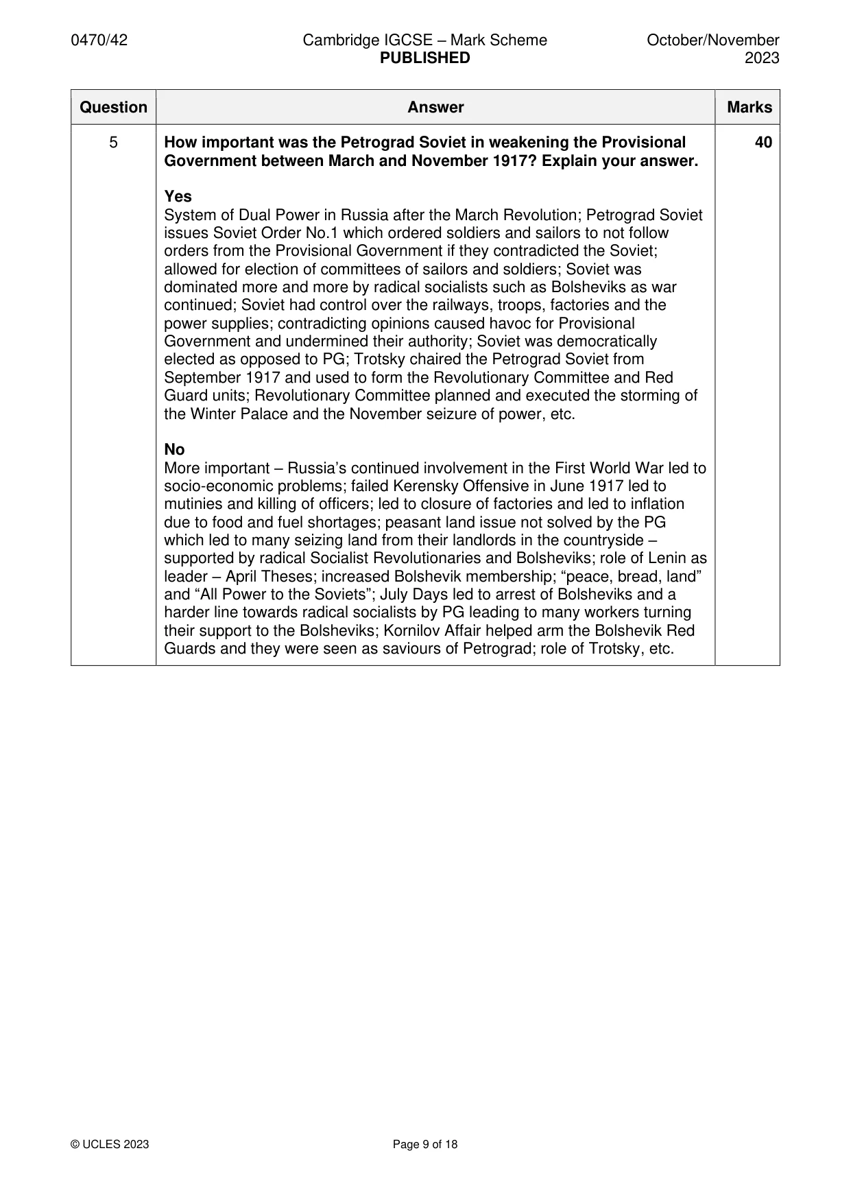 Mark scheme, page 9 of 18