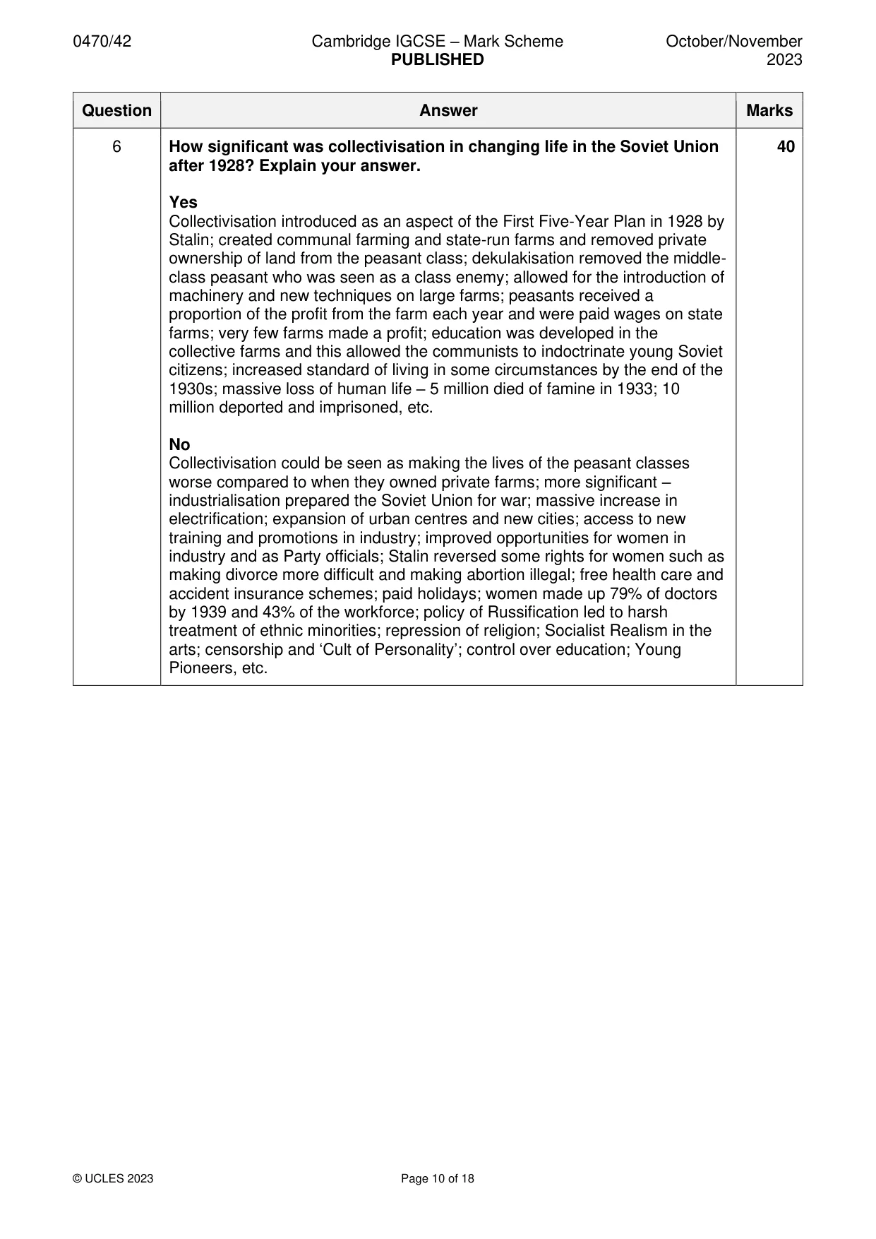 Mark scheme, page 10 of 18