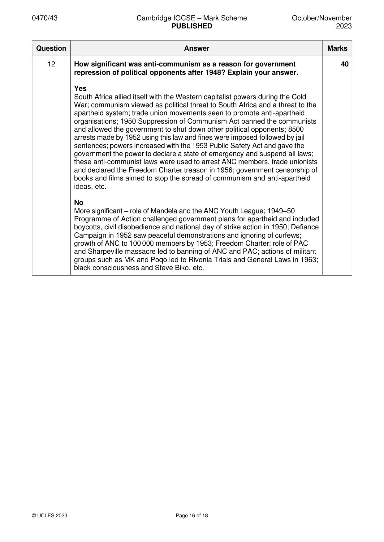 Mark scheme, page 16 of 18