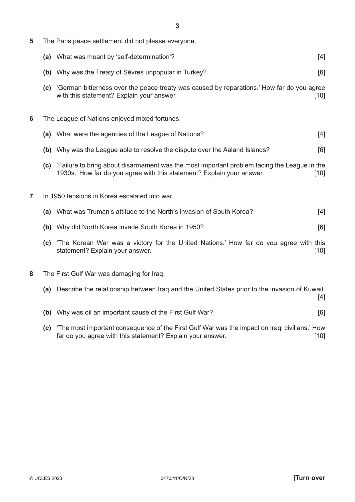 Cambridge IGCSE History 0470 2023 Oct/Nov Paper 1 · Variant 1 question paper, page 3 of 12