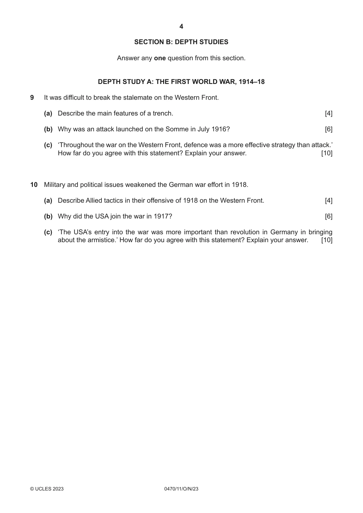 Cambridge IGCSE History 0470 2023 Oct/Nov Paper 1 · Variant 1 question paper, page 4 of 12