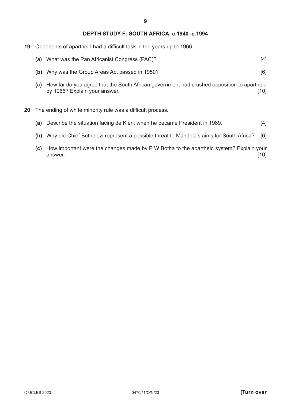 Cambridge IGCSE History 0470 2023 Oct/Nov Paper 1 · Variant 1 question paper, page 9 of 12