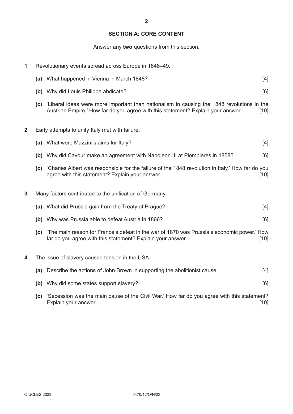 Cambridge IGCSE History 0470 2023 Oct/Nov Paper 1 · Variant 2 question paper, page 2 of 12