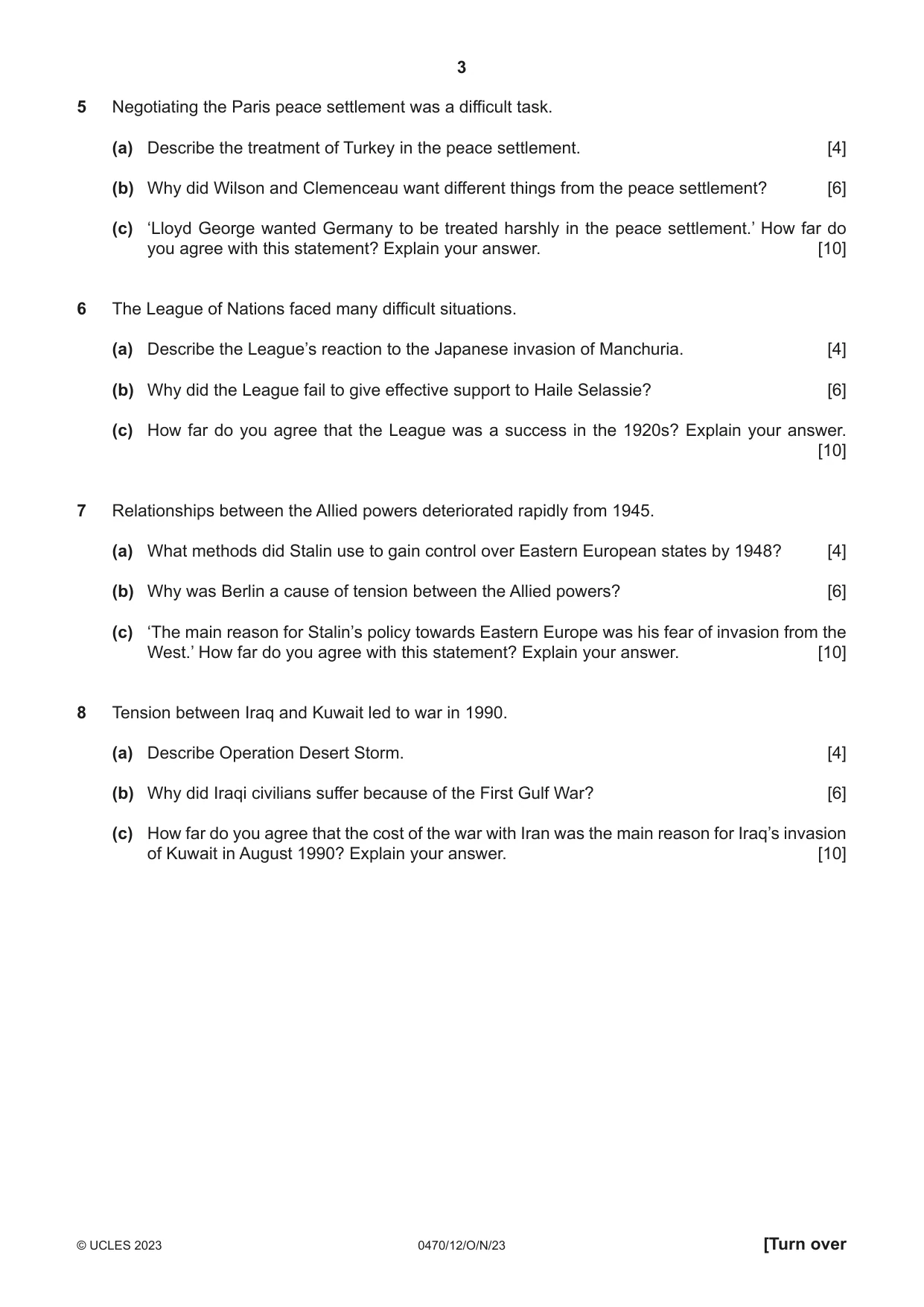 Cambridge IGCSE History 0470 2023 Oct/Nov Paper 1 · Variant 2 question paper, page 3 of 12