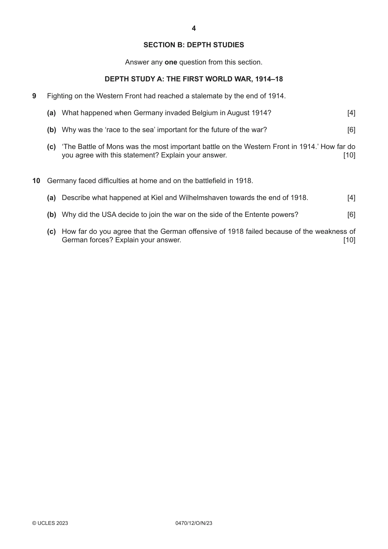 Cambridge IGCSE History 0470 2023 Oct/Nov Paper 1 · Variant 2 question paper, page 4 of 12