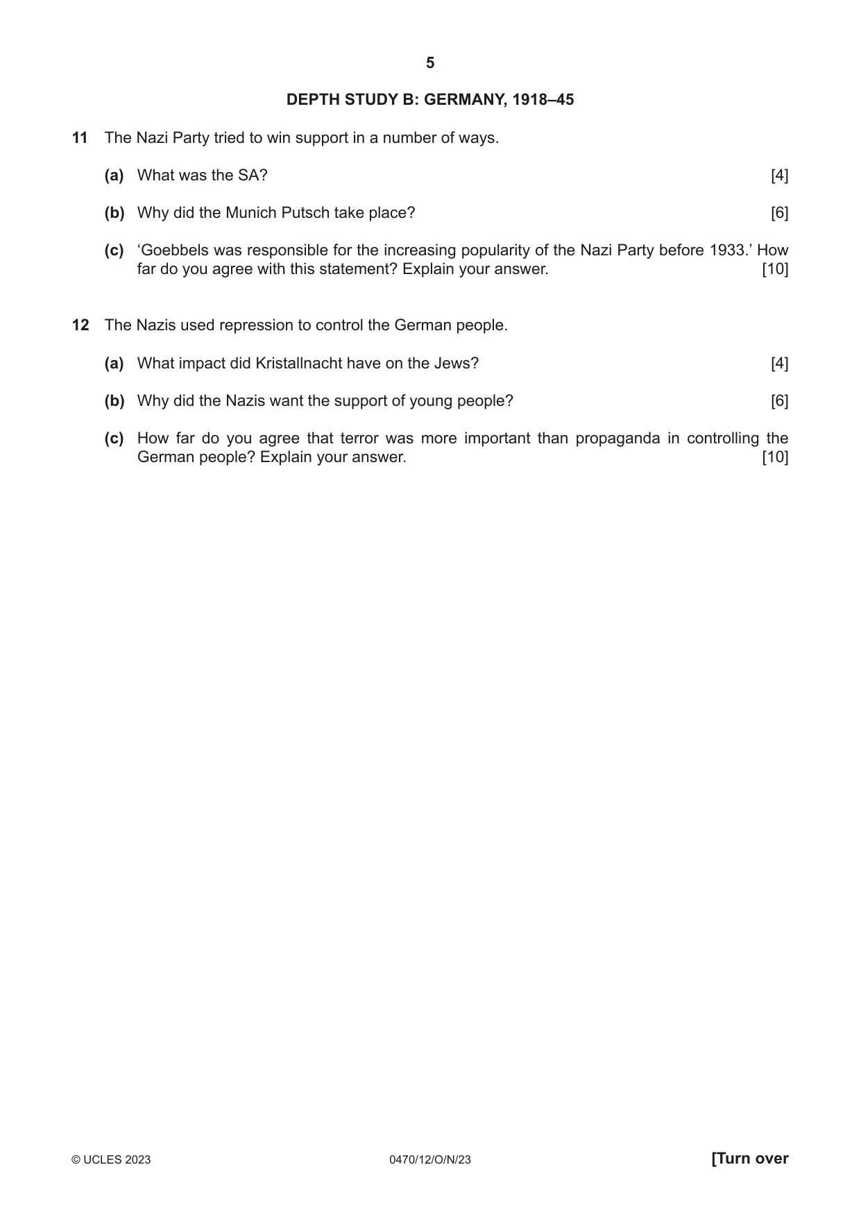 Cambridge IGCSE History 0470 2023 Oct/Nov Paper 1 · Variant 2 question paper, page 5 of 12
