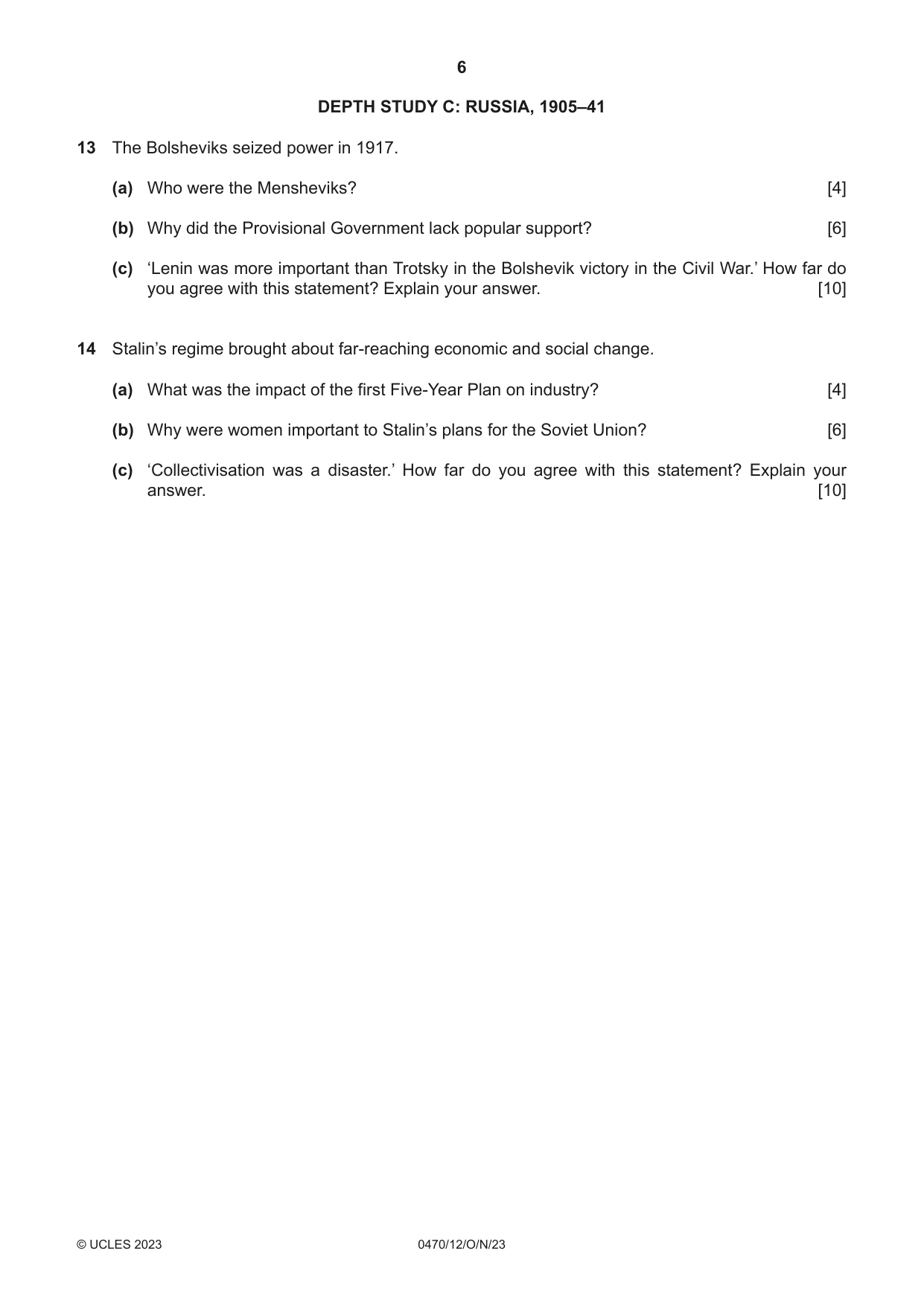 Cambridge IGCSE History 0470 2023 Oct/Nov Paper 1 · Variant 2 question paper, page 6 of 12
