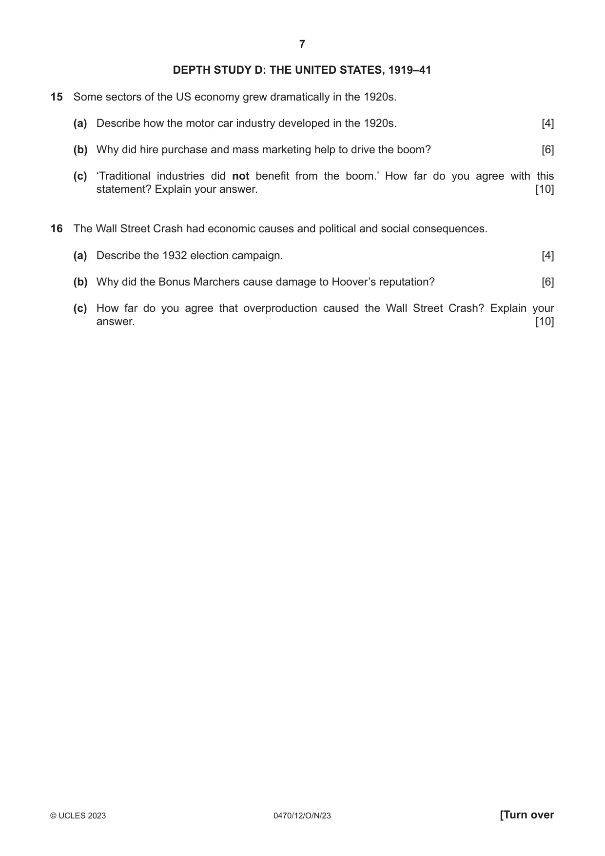 Cambridge IGCSE History 0470 2023 Oct/Nov Paper 1 · Variant 2 question paper, page 7 of 12