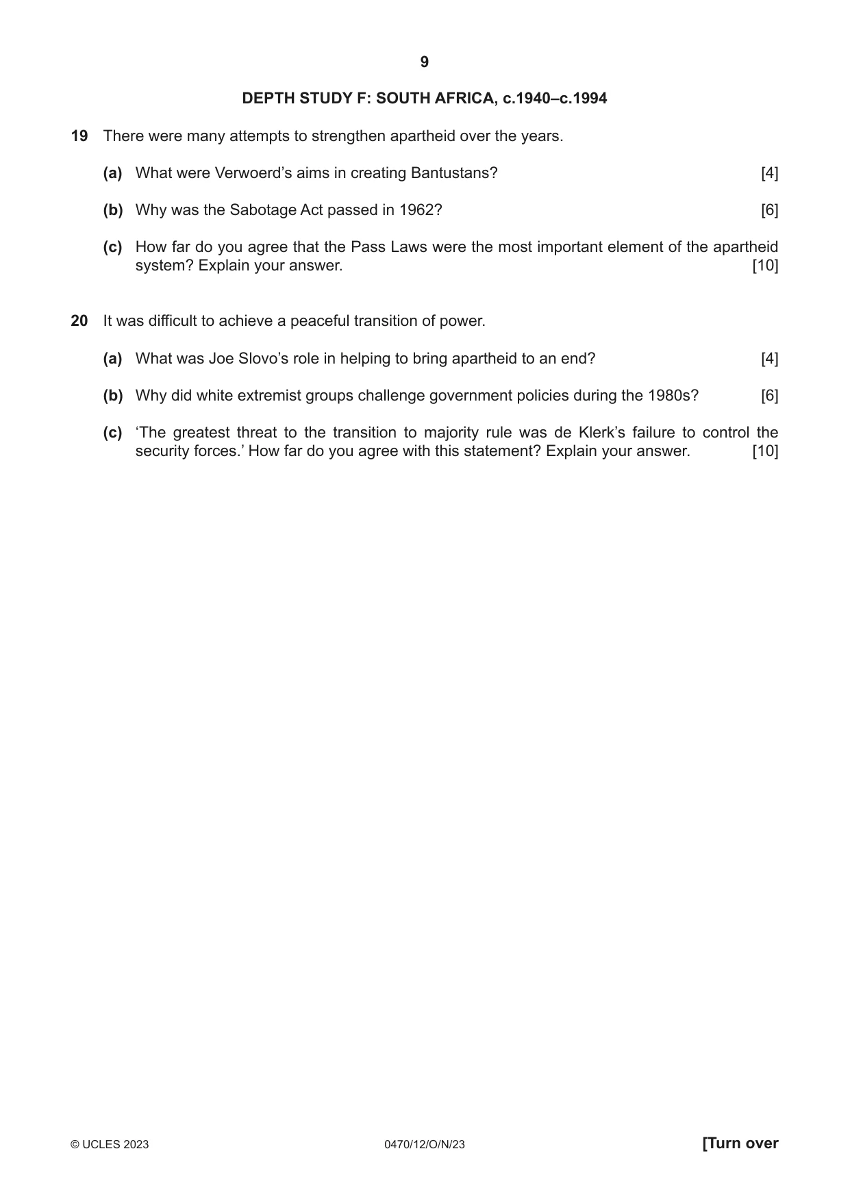 Cambridge IGCSE History 0470 2023 Oct/Nov Paper 1 · Variant 2 question paper, page 9 of 12