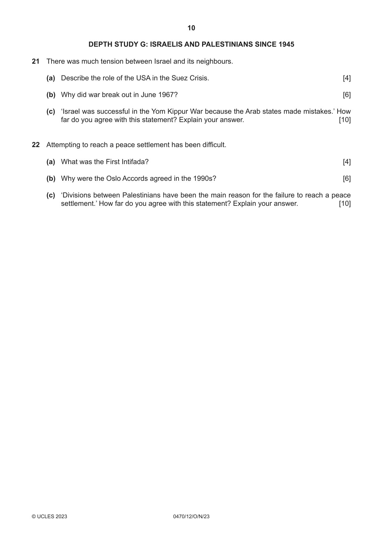 Cambridge IGCSE History 0470 2023 Oct/Nov Paper 1 · Variant 2 question paper, page 10 of 12