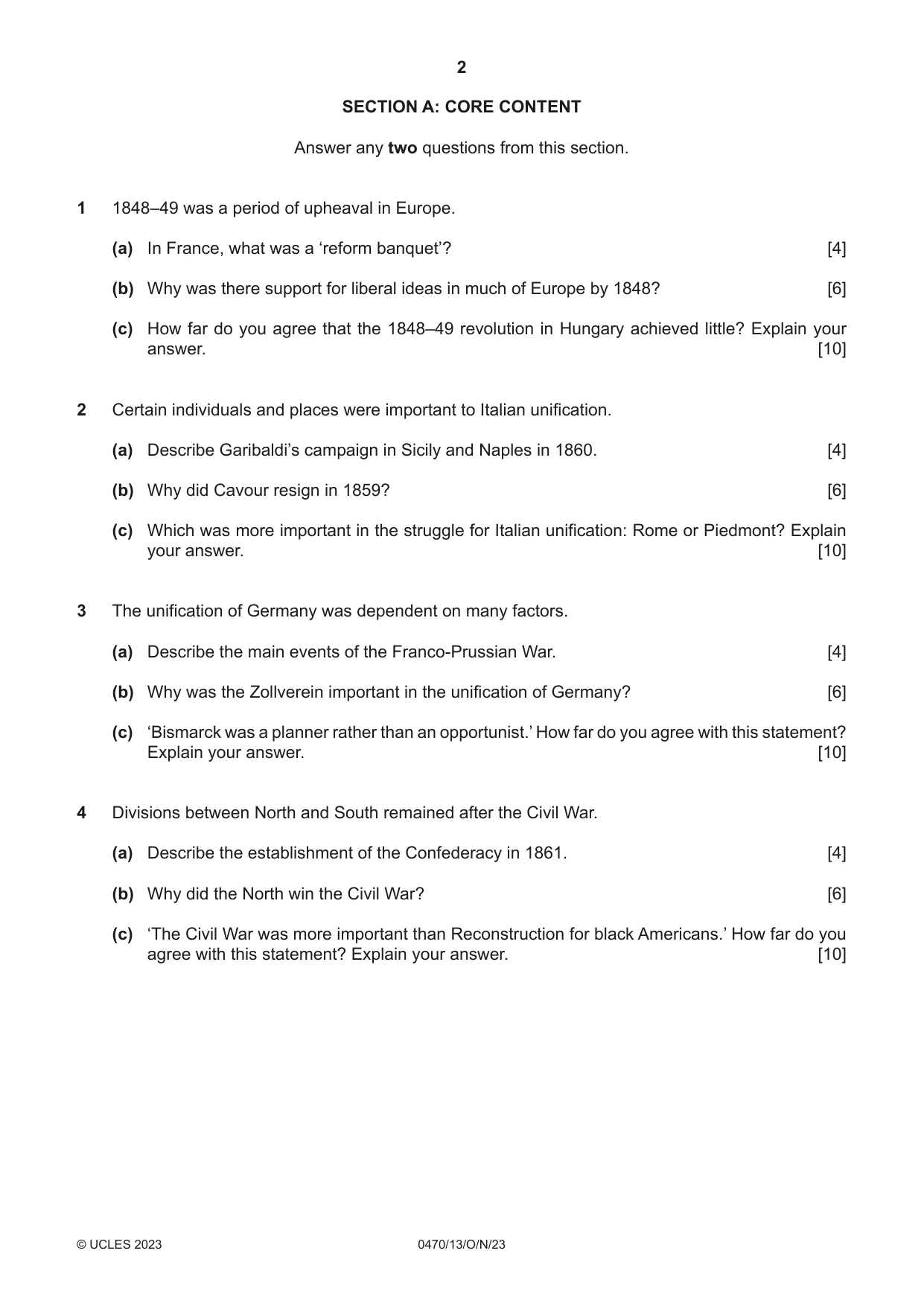 Cambridge IGCSE History 0470 2023 Oct/Nov Paper 1 · Variant 3 question paper, page 2 of 12